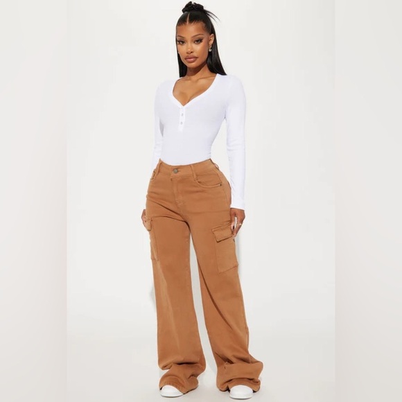 True That 90s Stretch Color Cargo Jeans - Brown - Picture 1 of 5